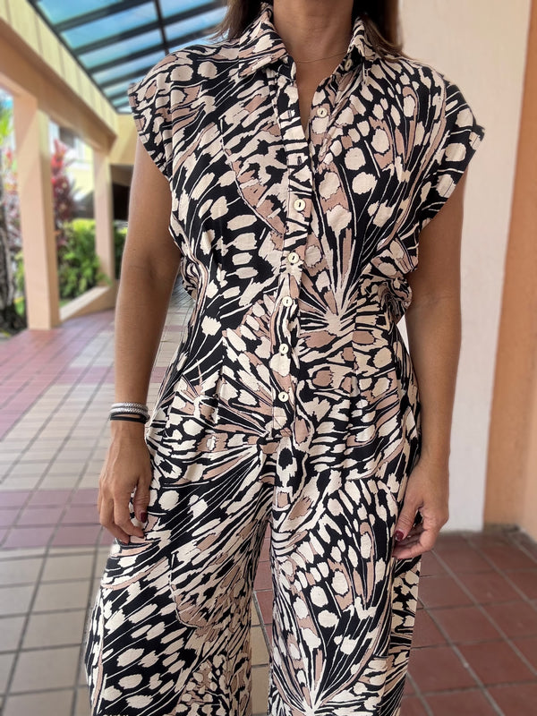 Printed Cinched Waist Jumpsuit