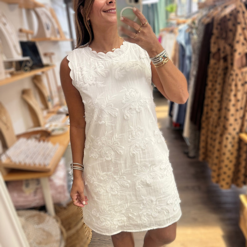 White Embroidered Shift Dress