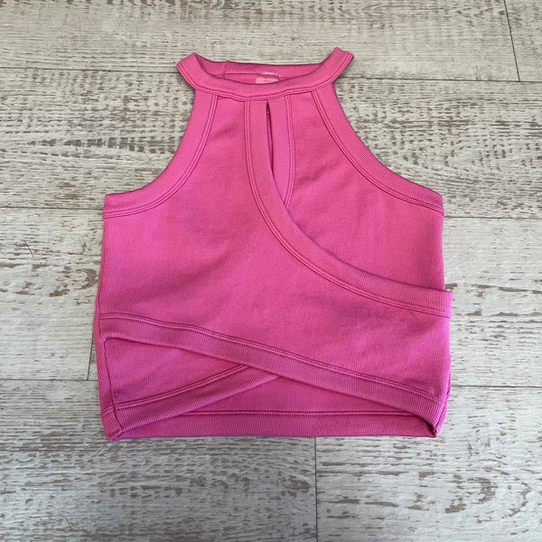 Pink Front Detail Ribbed Top