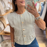 Black Stripes Button Detail Top