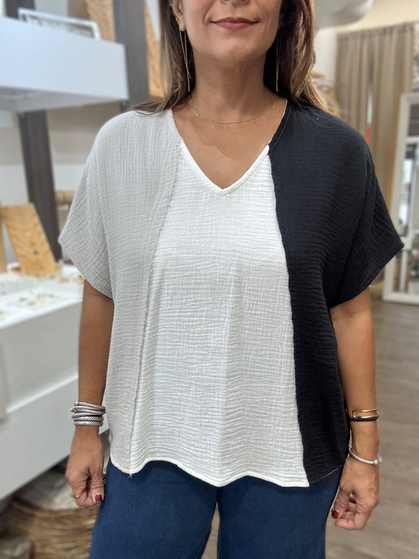 Tri-Color V-Neck Top