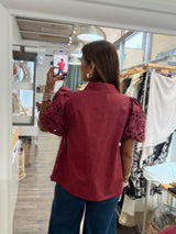 Merlot Eyelet & Scalloped Detail Top