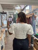 White Crochet Contrast Top