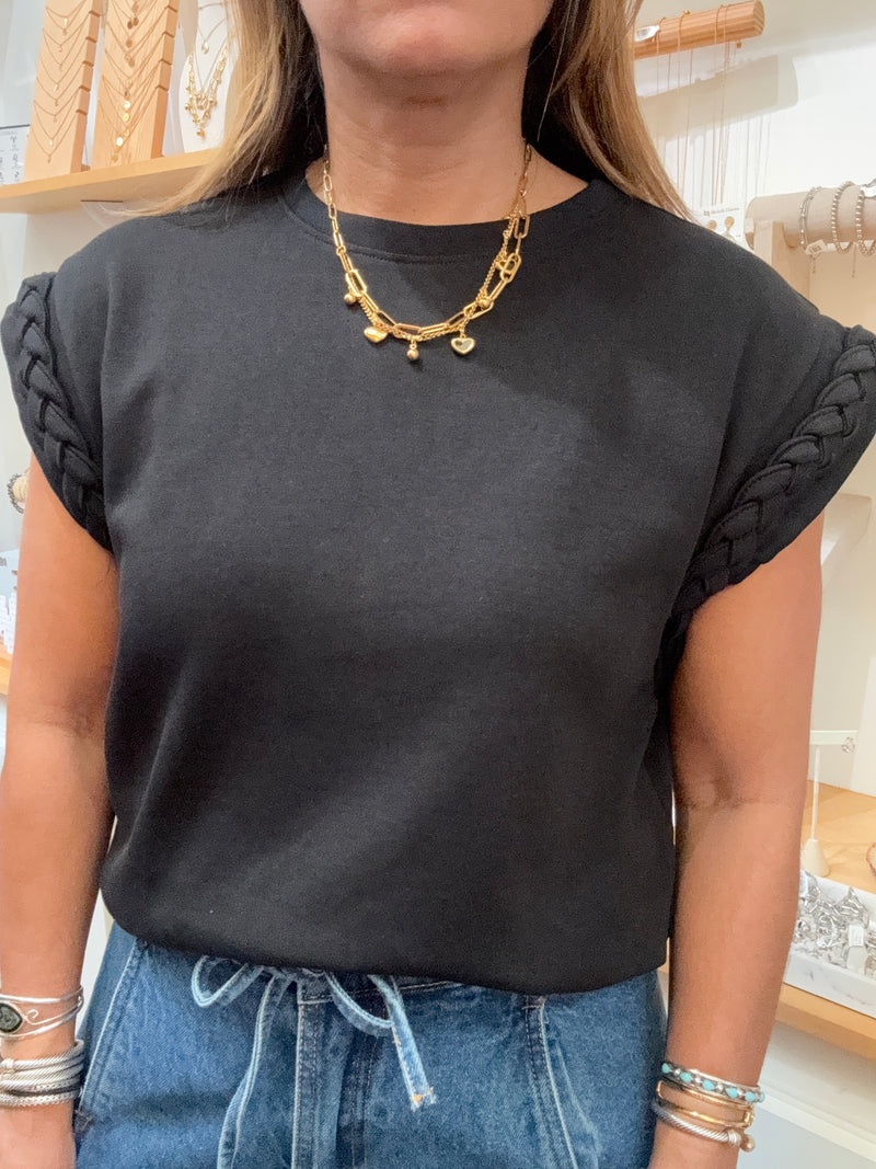 Black Braided Sleeve Detail Top