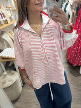 Red Stripes Half-Zip Top