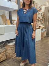 Denim Top & Midi Skirt Set
