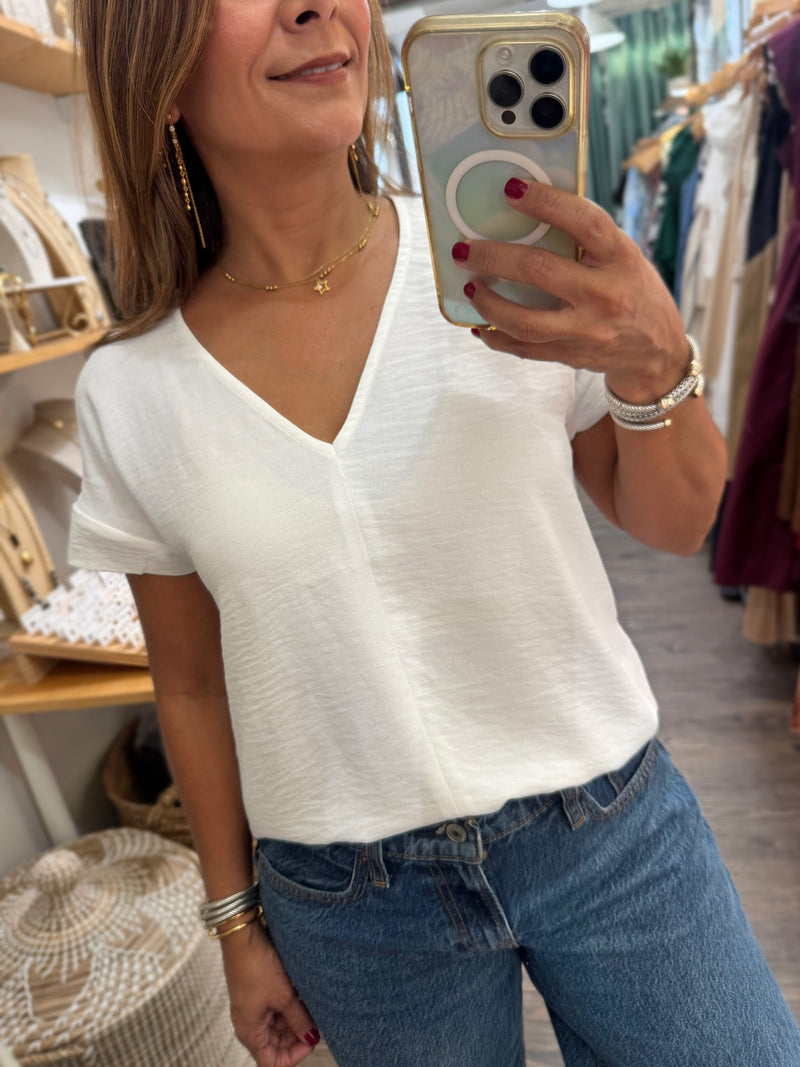 White V-Neck Everyday Top