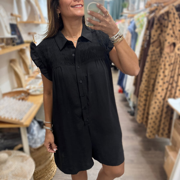 Black Ruffle Sleeves Romper