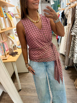 Brown & Pink Wrap Top