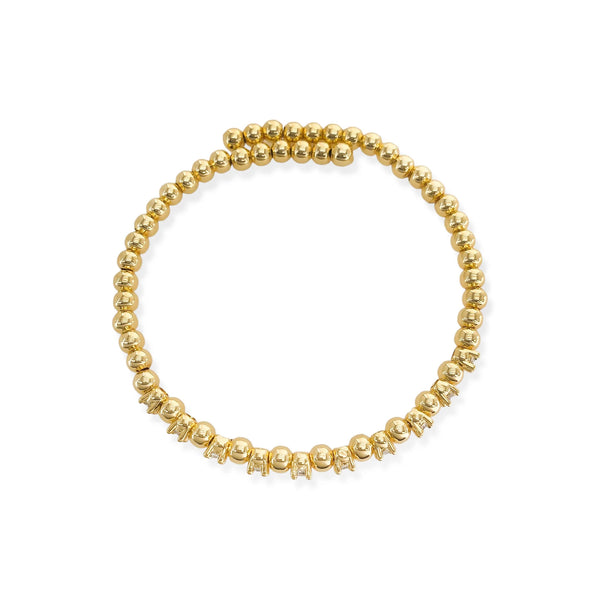 Gold Beaded CZ Thin Cuff Bracelet (BB)