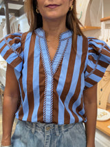 Blue & Brown Stripes Top
