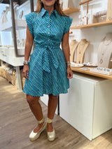 Blue Mix Tie Waist Dress