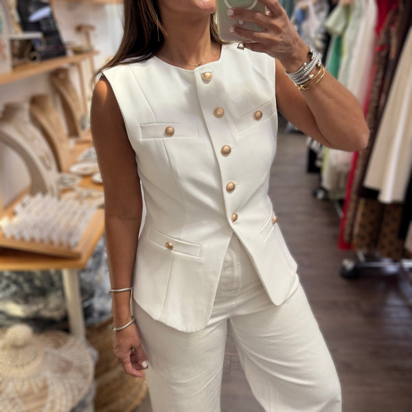 White Gold Buttons Vest/Top