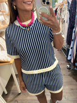 Navy Stripes Top & Shorts Set