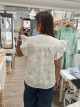 White Embroidered Front Zipper Top