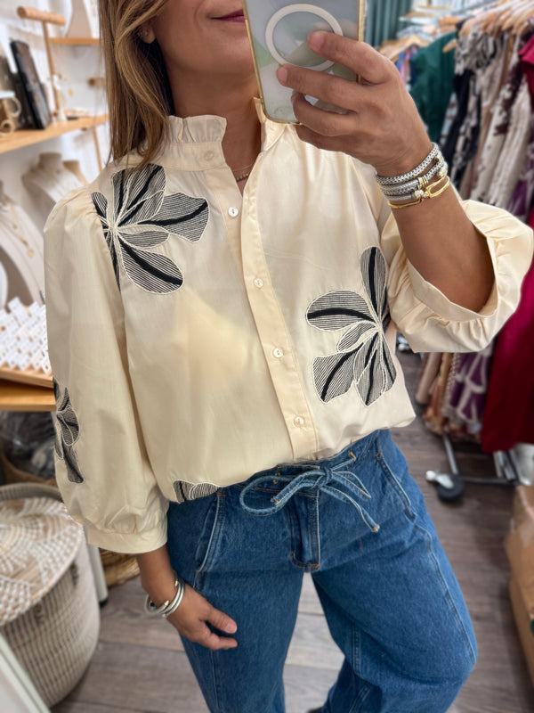 Ivory Embroidered Flowers Top