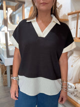 Black Contrast Stripes Top