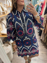 Navy Mix Eyelet Dress