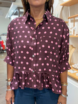 Wine Polka Dots Button Down Top