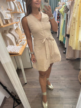 Beige Contrast Stitch Dress