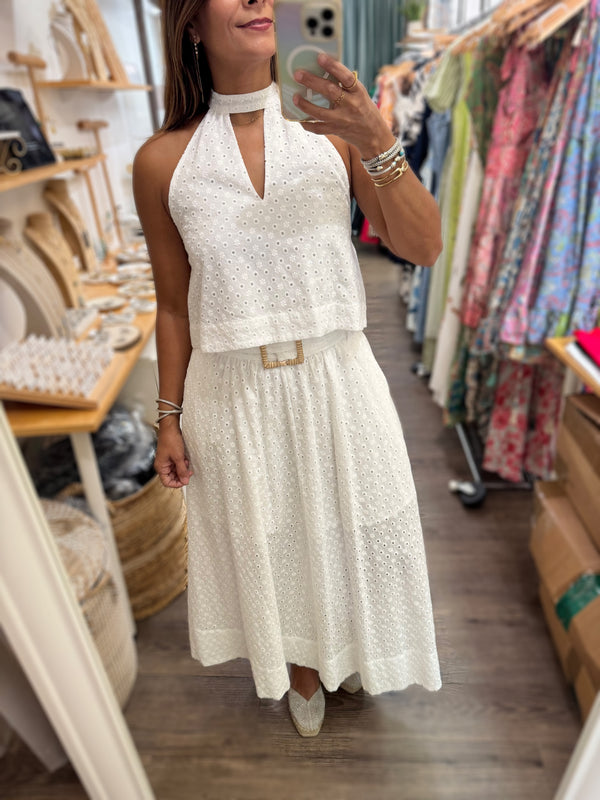 White Halter Top & Skirt Set