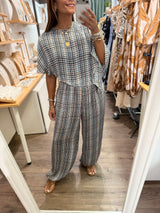 RE-STOCK Plaid Print Cape Style Top & Pants Set