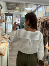 White Eyelet Drawstring Hem Top