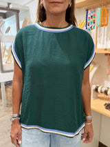 Green Contrast Trim Top