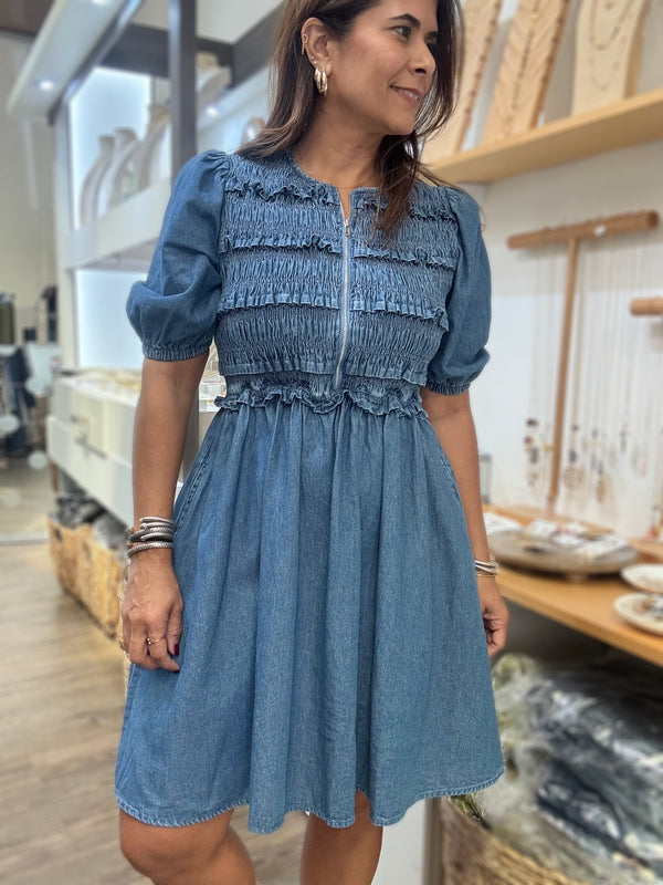 Dark Denim Smocked Dress