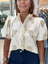White & Beige Embroidered Top