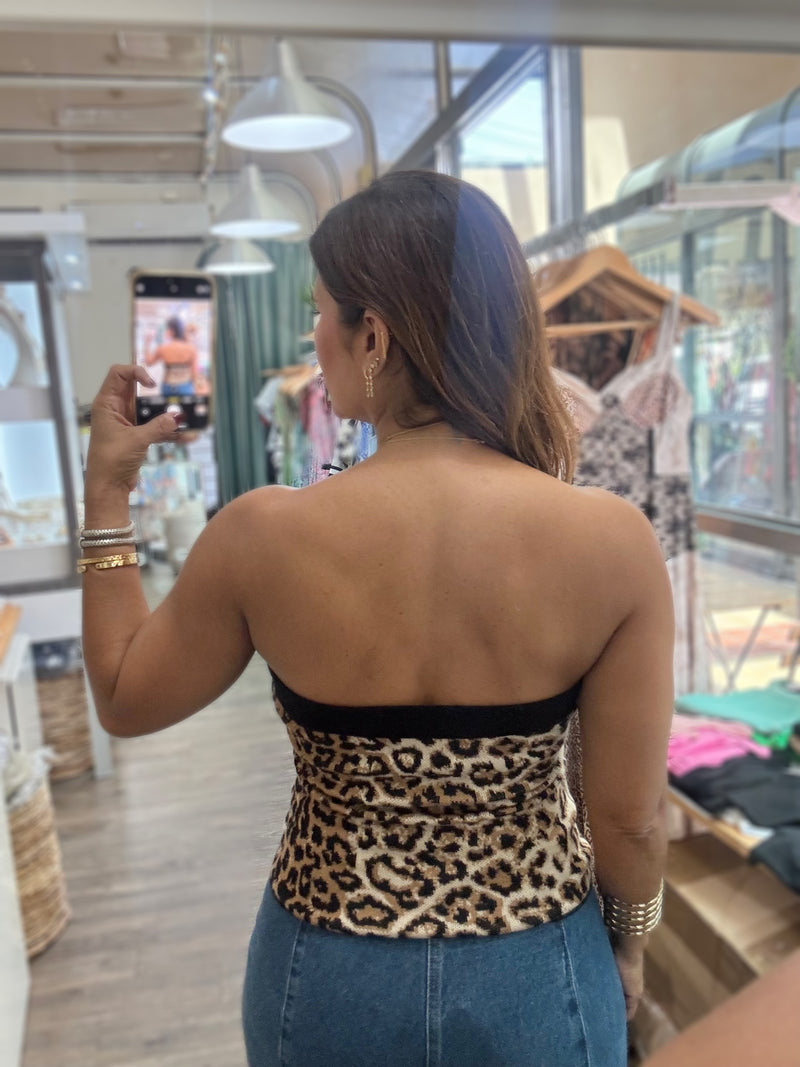 Leopard Print Strapless Top