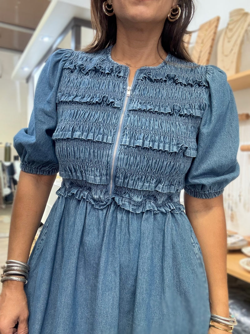Dark Denim Smocked Dress