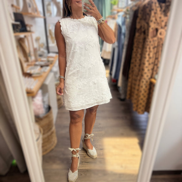 White Embroidered Shift Dress