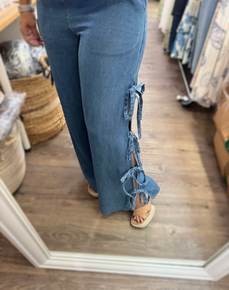 Light Denim Side Ties Pant