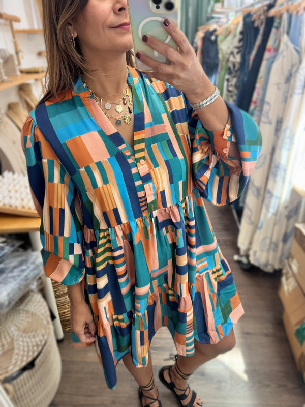 Multi Print Drop Waist Dress
