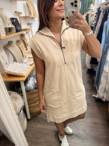 Beige Front Zipper Dress