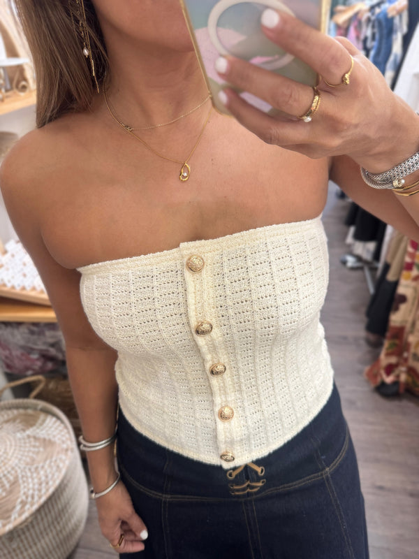 Ivory Textured Strapless Top