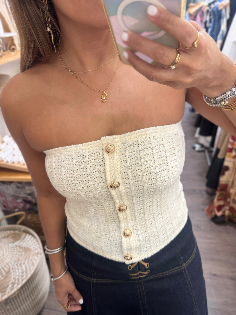 Ivory Textured Strapless Top