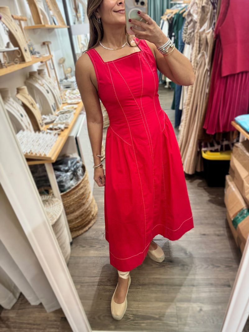 Red Contrast Stitch Dress