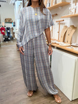 RE-STOCK Plaid Print Cape Style Top & Pants Set