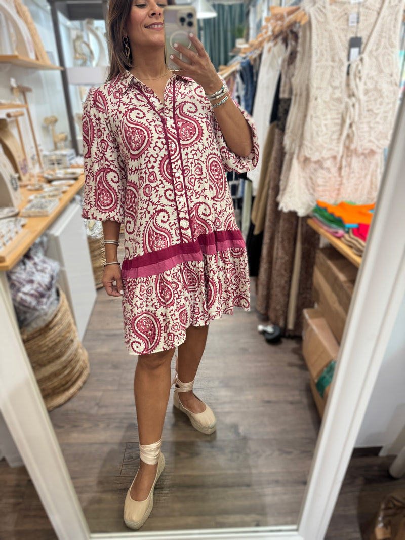 Wine Paisley Print Dress