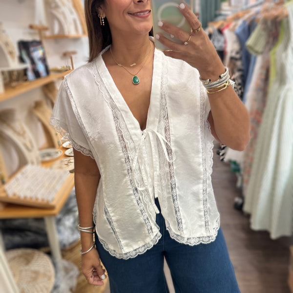 White Satin & Lace Top