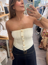 Ivory Textured Strapless Top