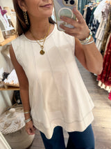 Beige Contrast Stitch Top