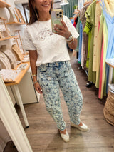 Embroidered Acid Wash Jeans