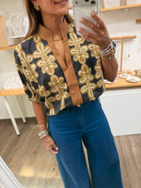 Black Print Dolman Sleeves Top