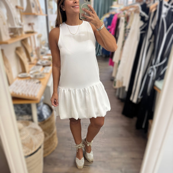 White Textured Bubble Dress