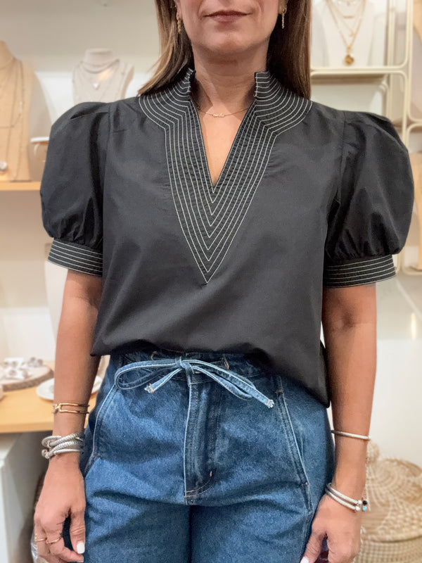 Black Contrast Stitch Top