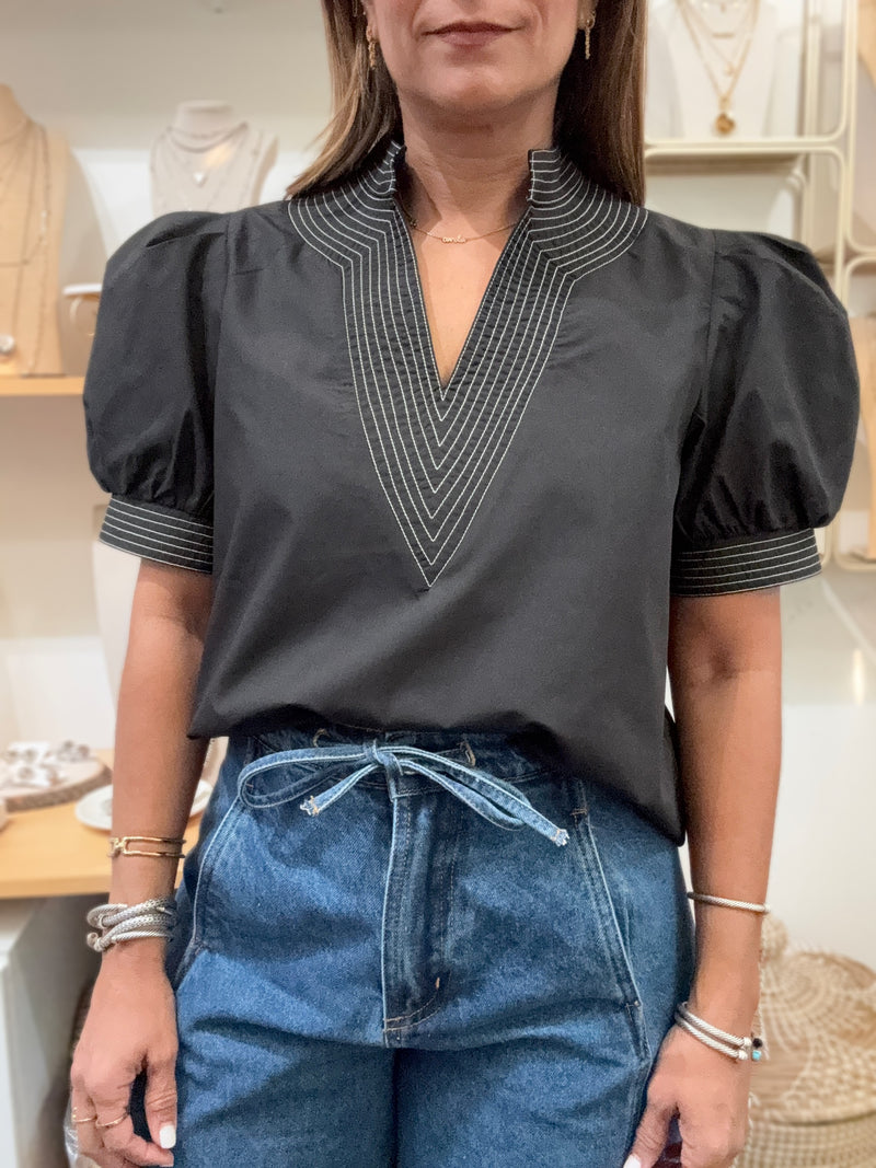 Black Contrast Stitch Top