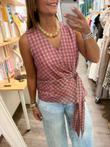 Brown & Pink Wrap Top